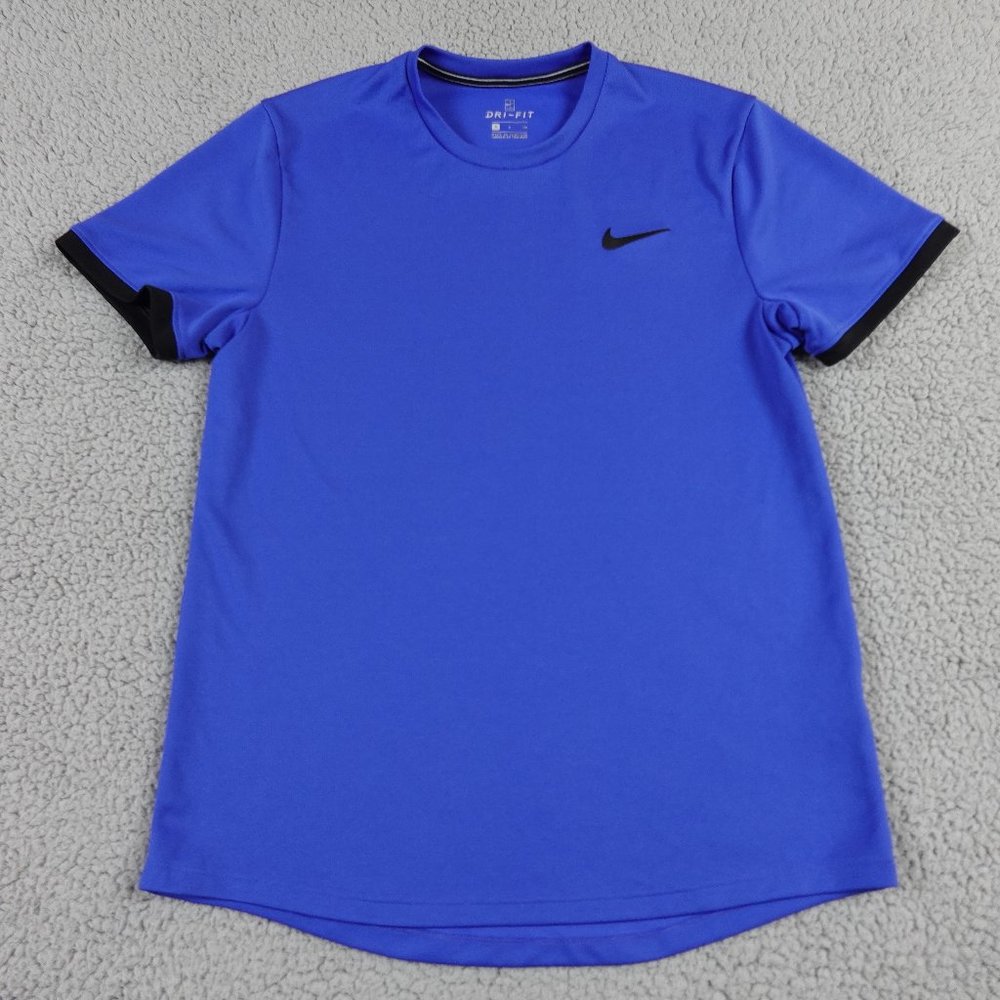 NIKE Dri Fit Short Sleeve Shirt Womens Small Blue Crew Neck Base Layer Run Train